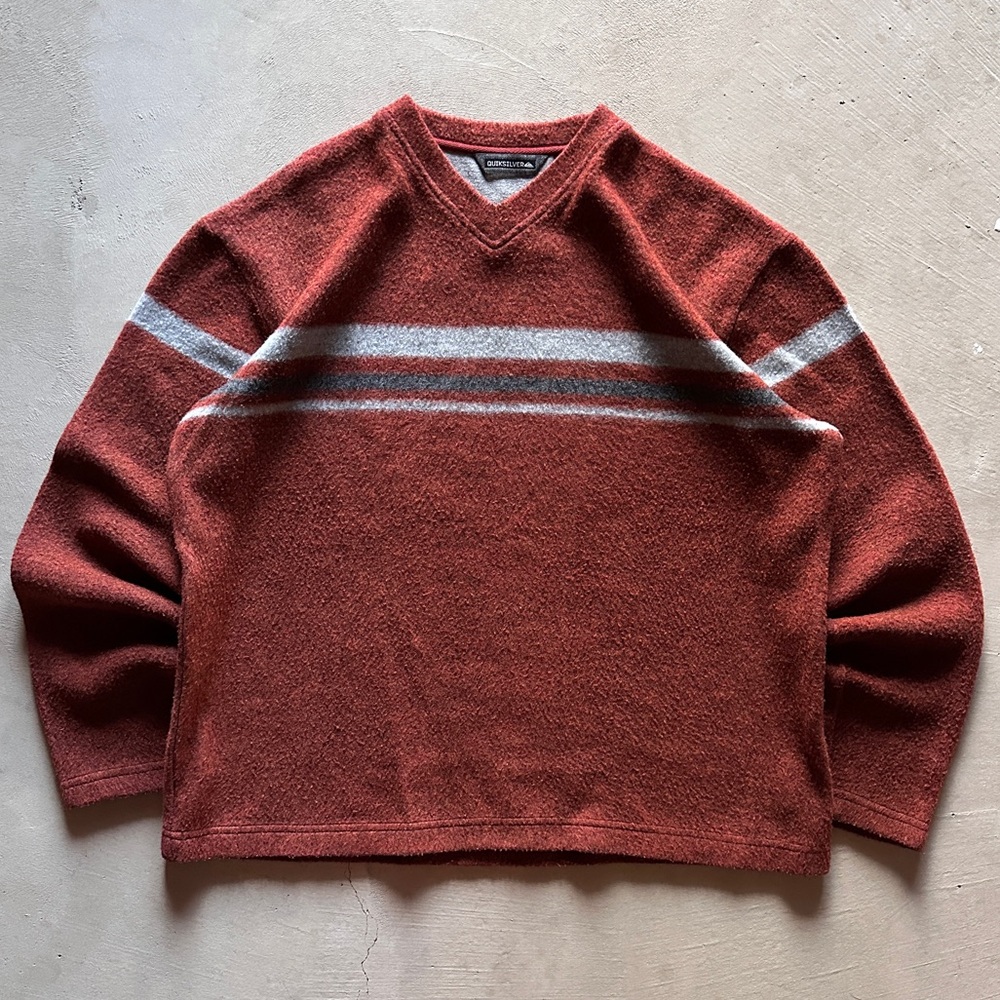 quiksilver orange grey striped boxy cropped knit sweater